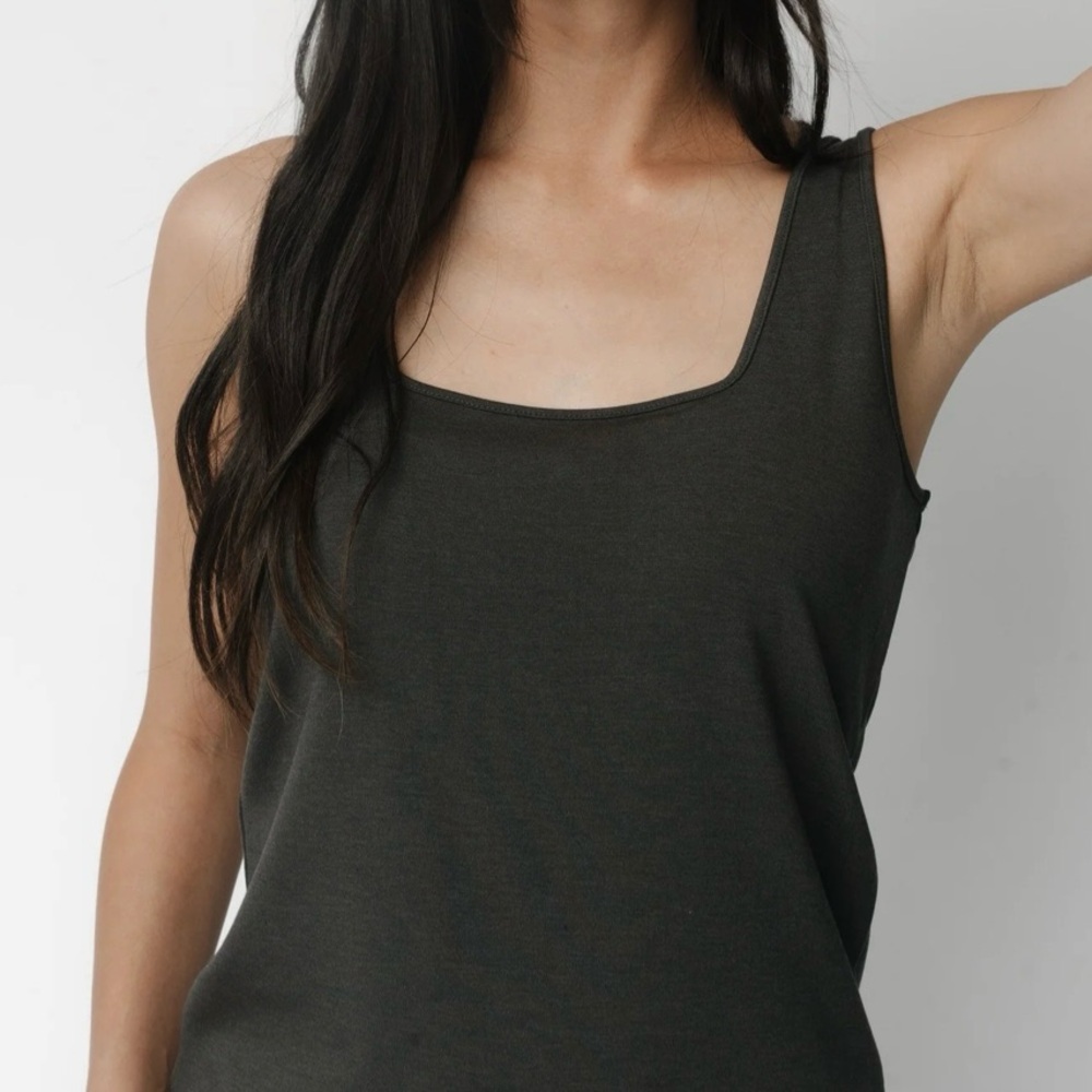 Cozy Earth • XXL • Charcoal Grey Square Neck Ultra Soft Bamboo Tank Top